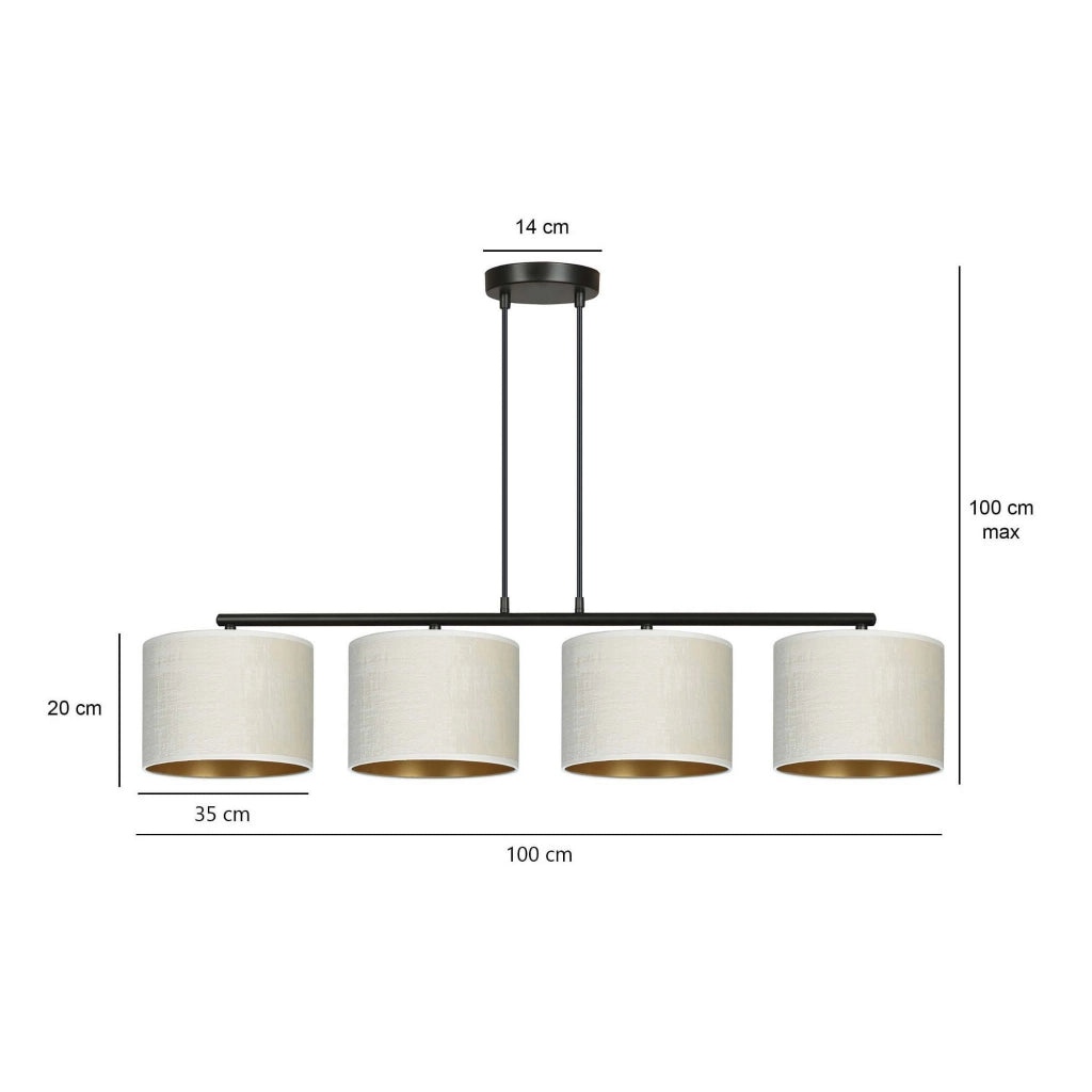 Lampadario Emibig Hilde 4 luci E27 nero crema oro