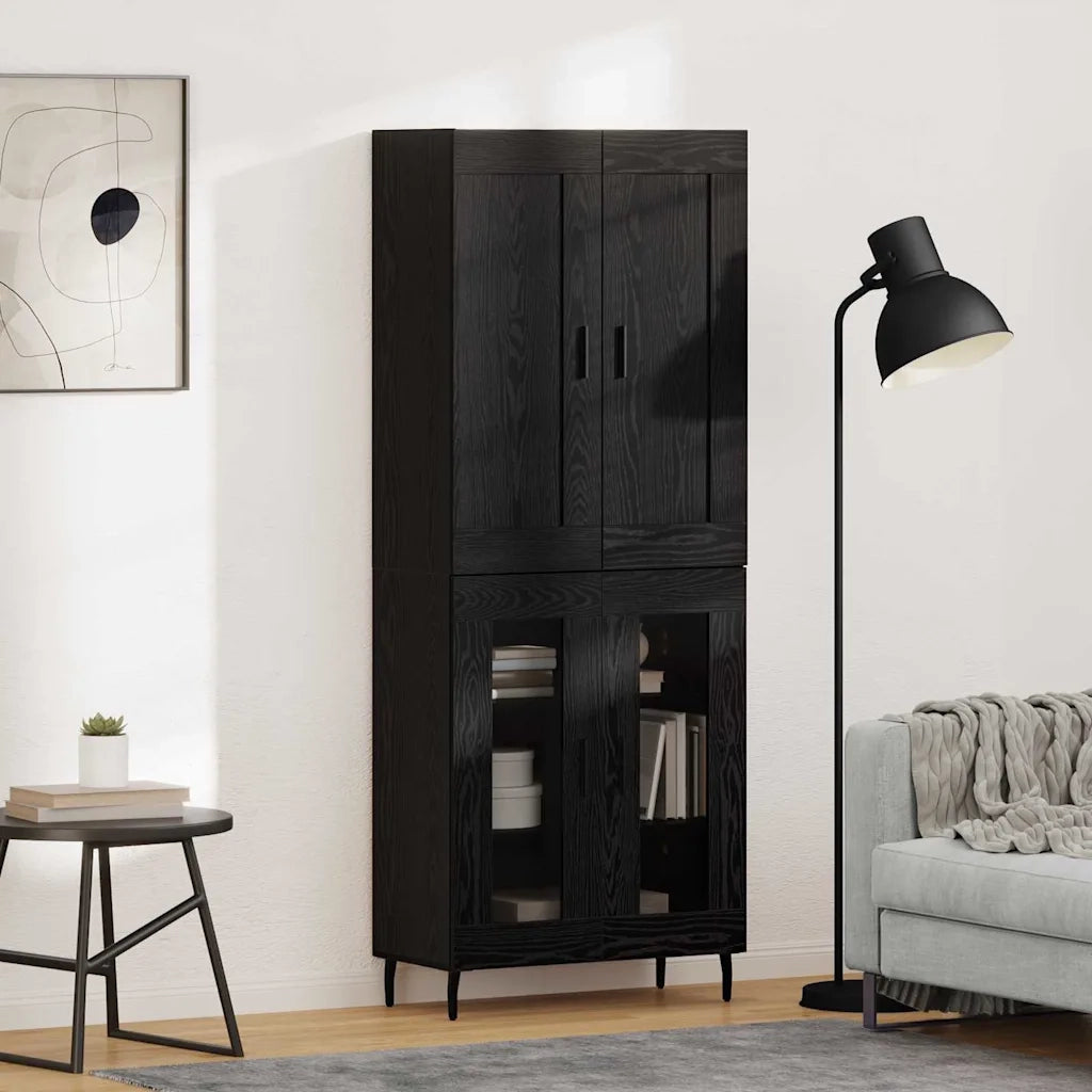 Credenza 2 pcs Rovere Nero Legno multistrato