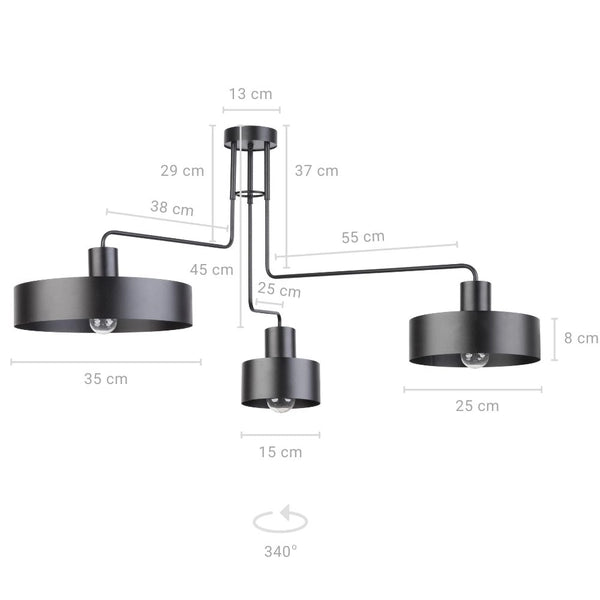 Plafoniera moderna nera Vasco 3xE27 Sigma Lighting