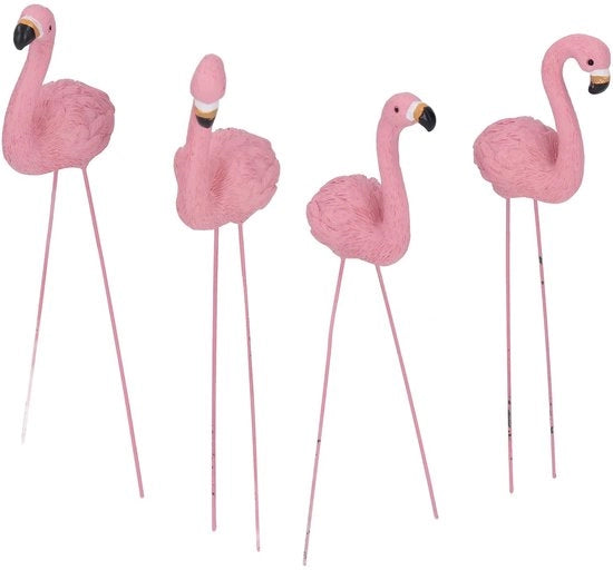 Decorazione di Giardino Flamingo - Resina Durevole - Piedi in Ghisa - Statua Fissa - Decorazione di Giardino - Utilizzo Multifunzionale