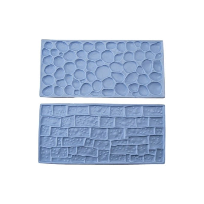 Bake Fun Tappetino Decorativo per Torte Set 2 Pezzi Motivo Selciato e Muro di Pietra per Pasta di Zucchero 14,5x7 cm