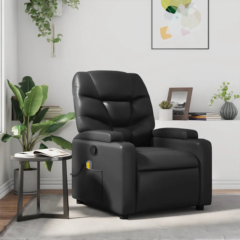 Poltrona Massaggiante | Sedia Relax Reclinabile Nera in Similpelle