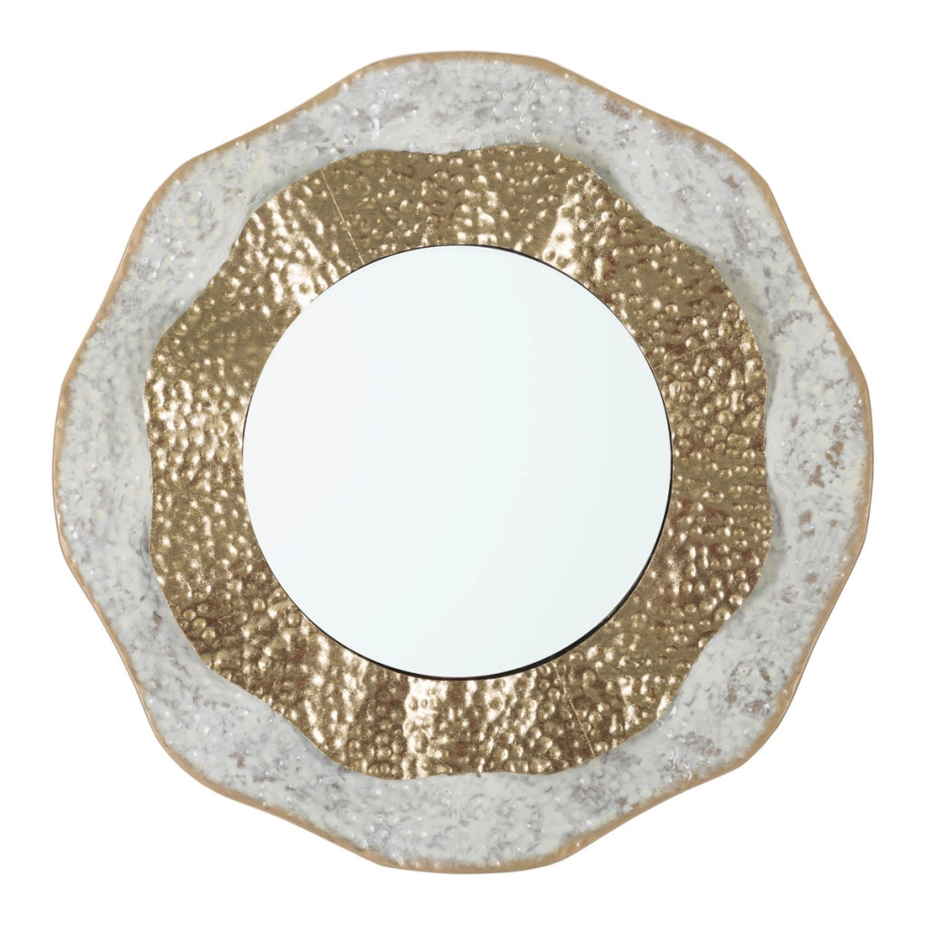 Specchio da parete Shai Light tondo in ferro oro e crema