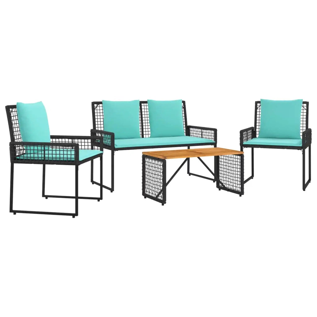 Set di Mobili da Esterno con cuscino 4 pcs Nero e Turchese 42025169