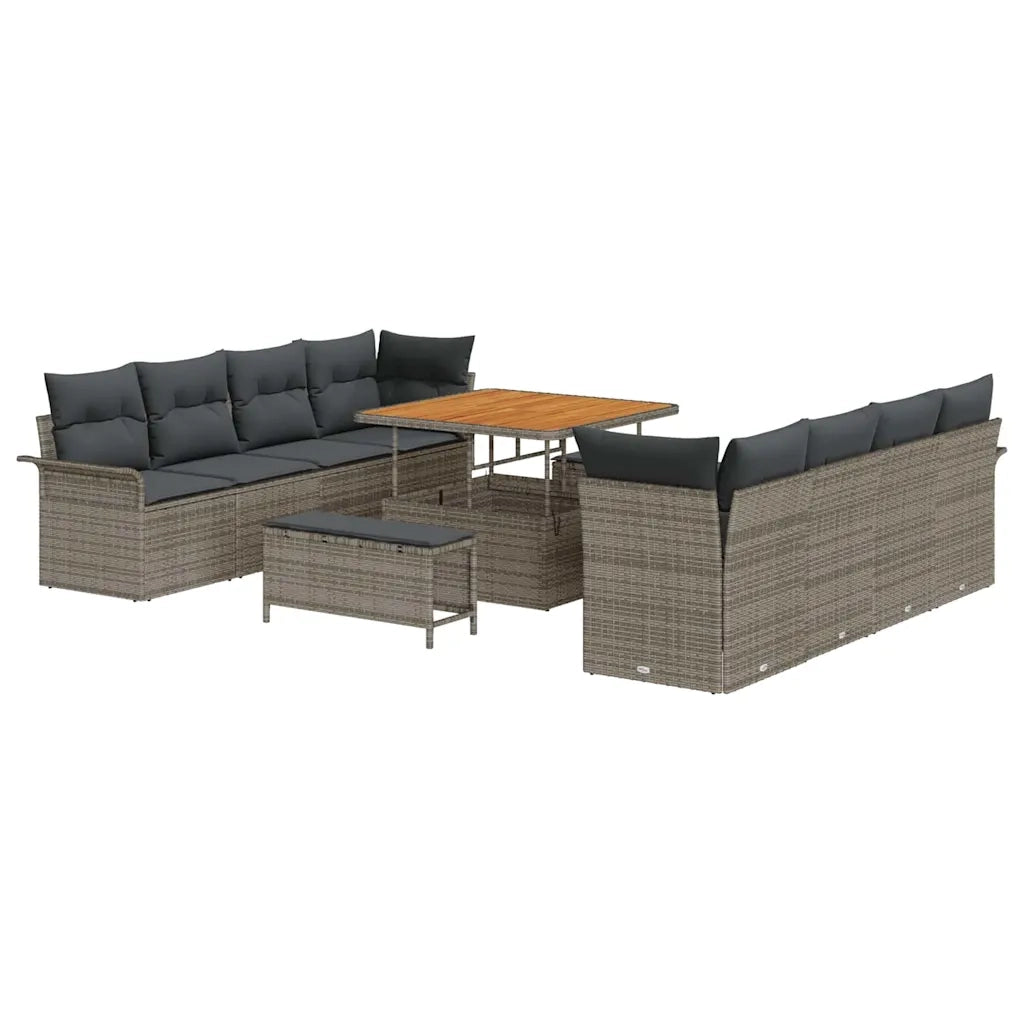 Set Divano da Giardino con cuscino 11 pcs Grigio polyrattan