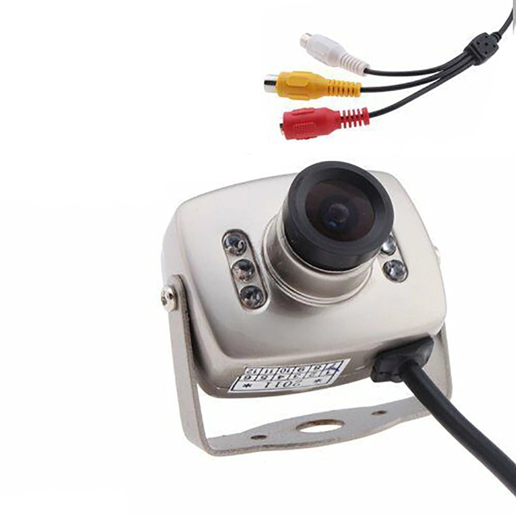MINI MICRO TELECAMERA CAMERA A COLORI 6 LED IR RCA AUDIO VIDEO MICROFONO STAFFA