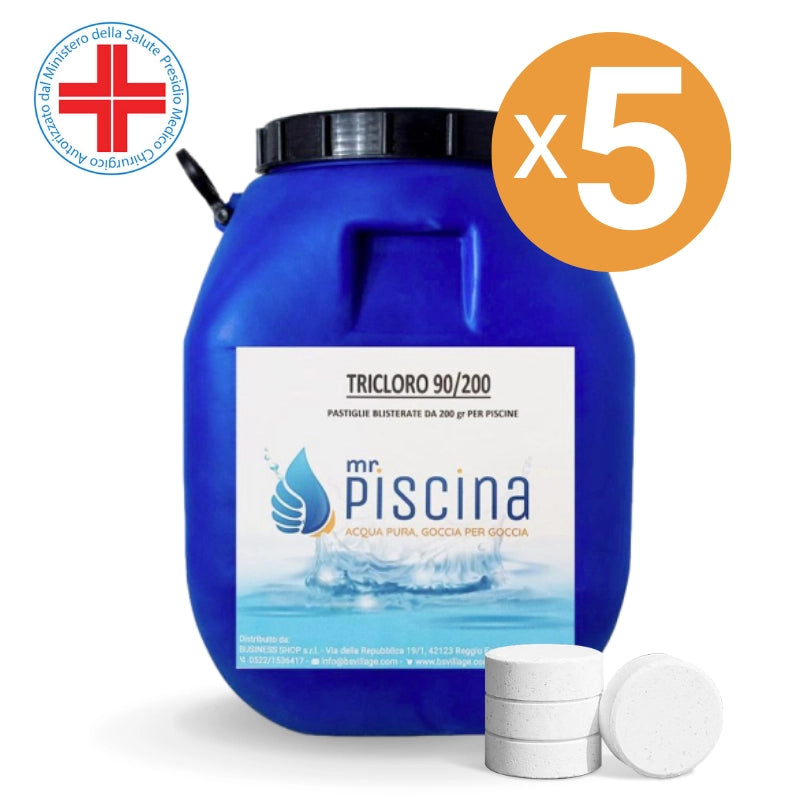 TRICLORO 90% in PASTIGLIE 200 gr per piscina, presidio medico chirurgico Quantità confezione: 5 confezioni