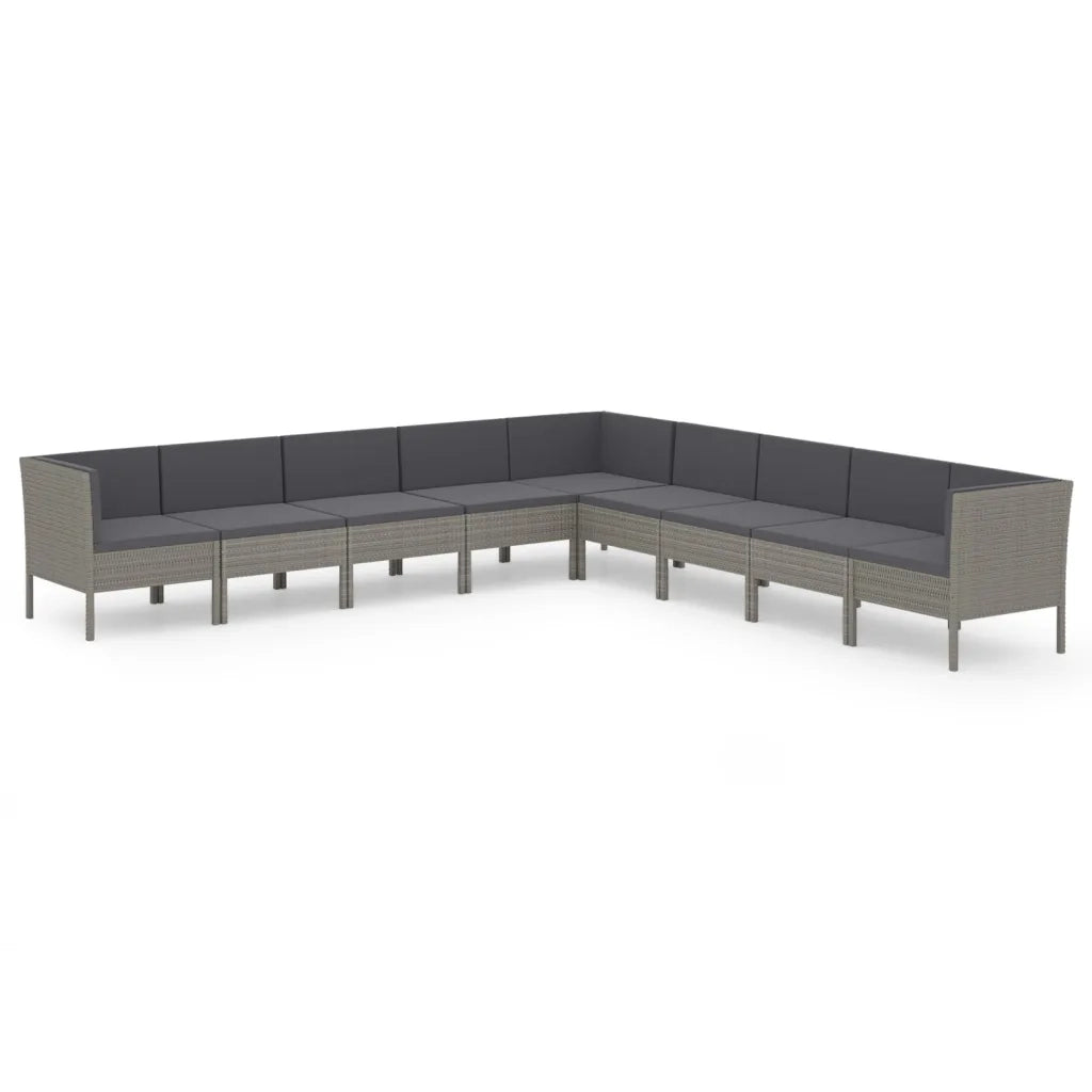Set Divani da Giardino 9 pz con Cuscini in Polyrattan Grigio 3094466