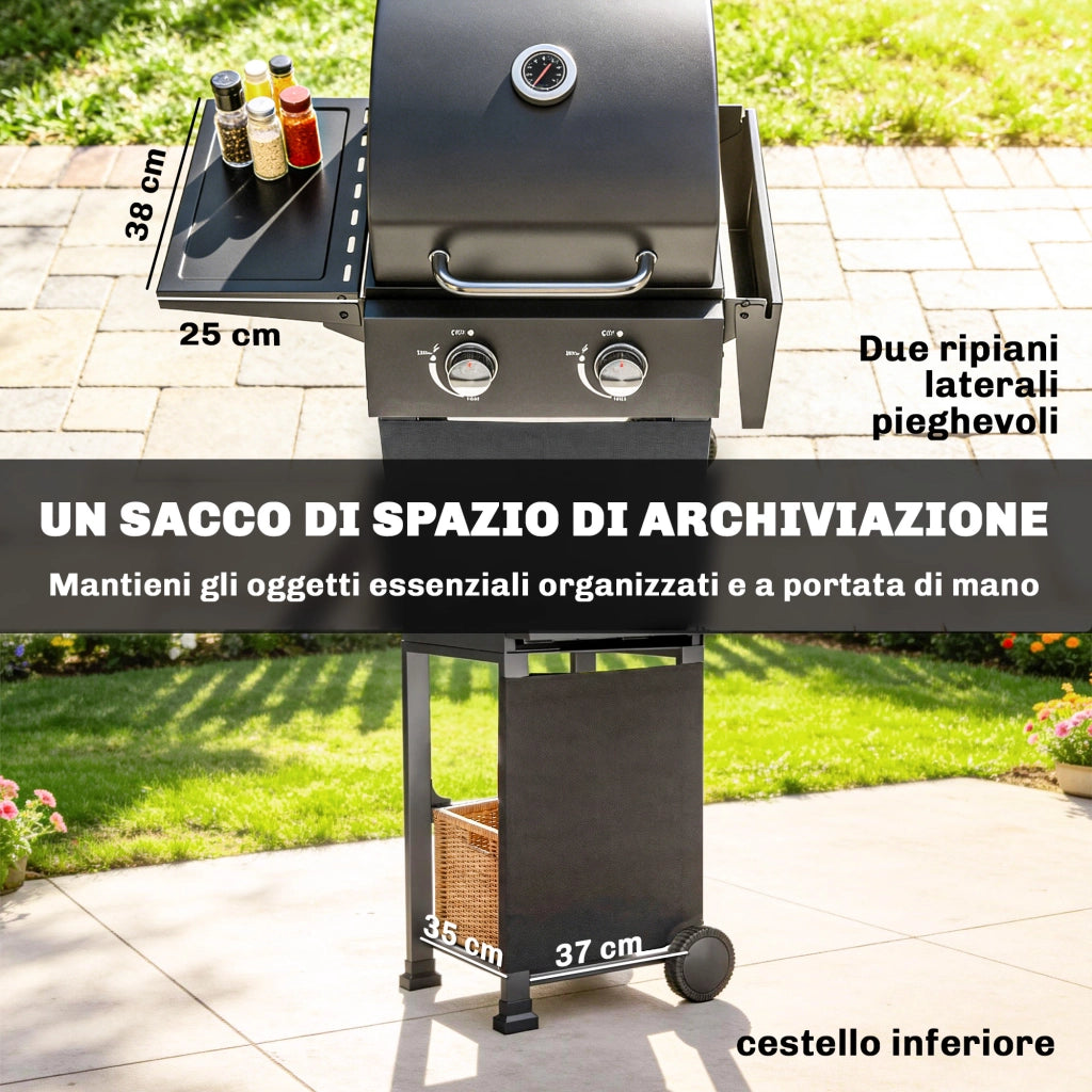 Barbecue Portatile a Gas con 2 Bruciatori ¨C Minimal ¨C Nero
