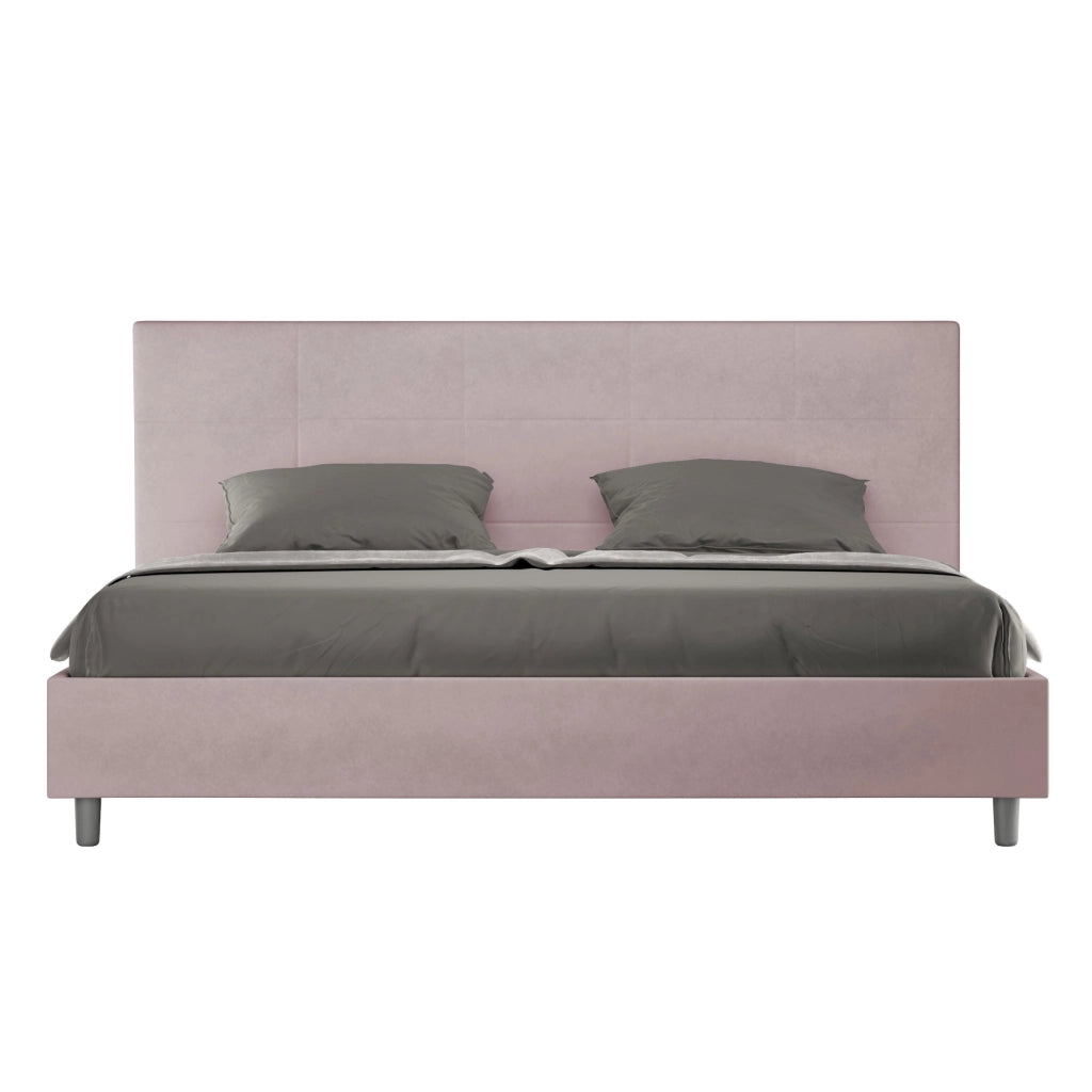 BS COM Letto matrimoniale king size con rete imbottito 180x200 microfibra glicine
