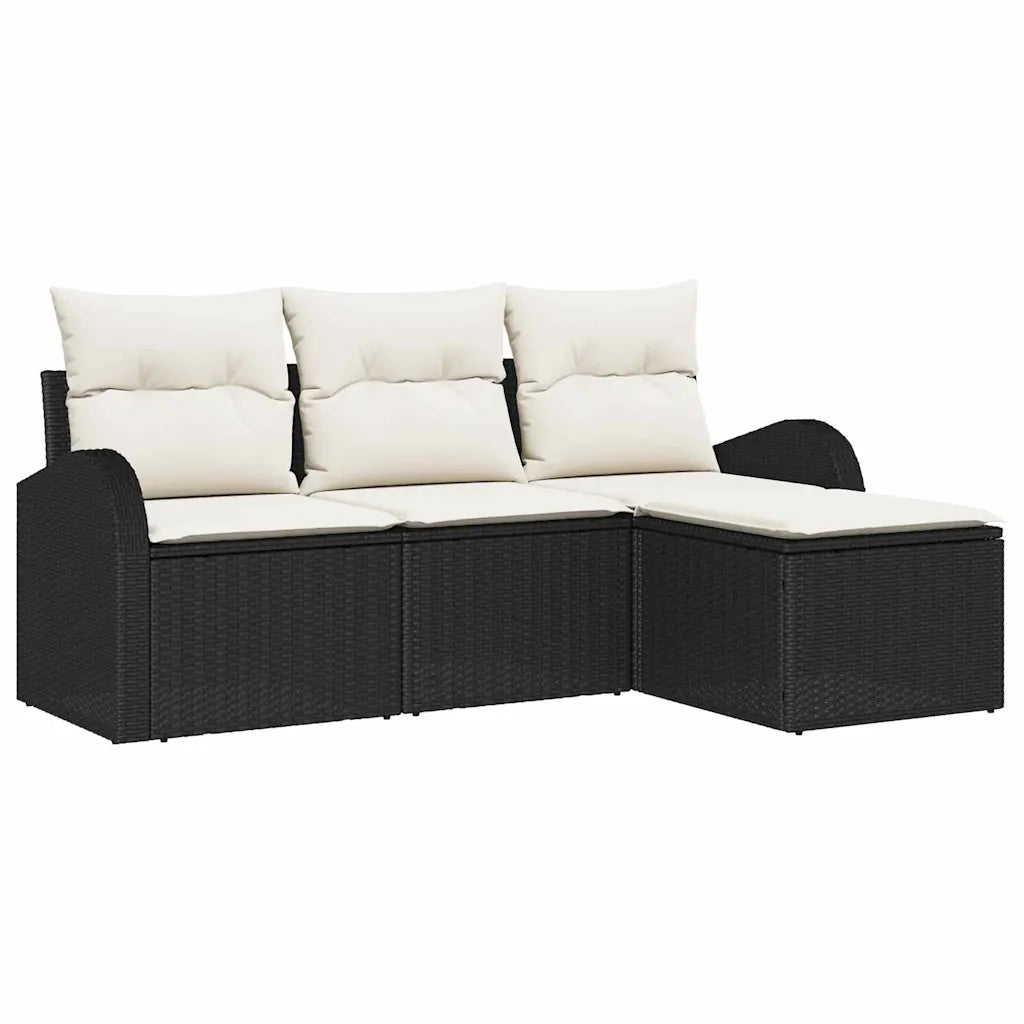Set di divani con cuscino 4 pcs Nero e Bianco polyrattan