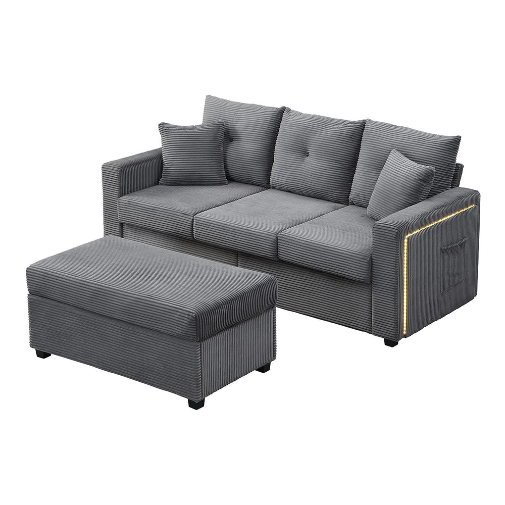 Set divano LED - Xylo - 3 posti + pouf, modulare a L