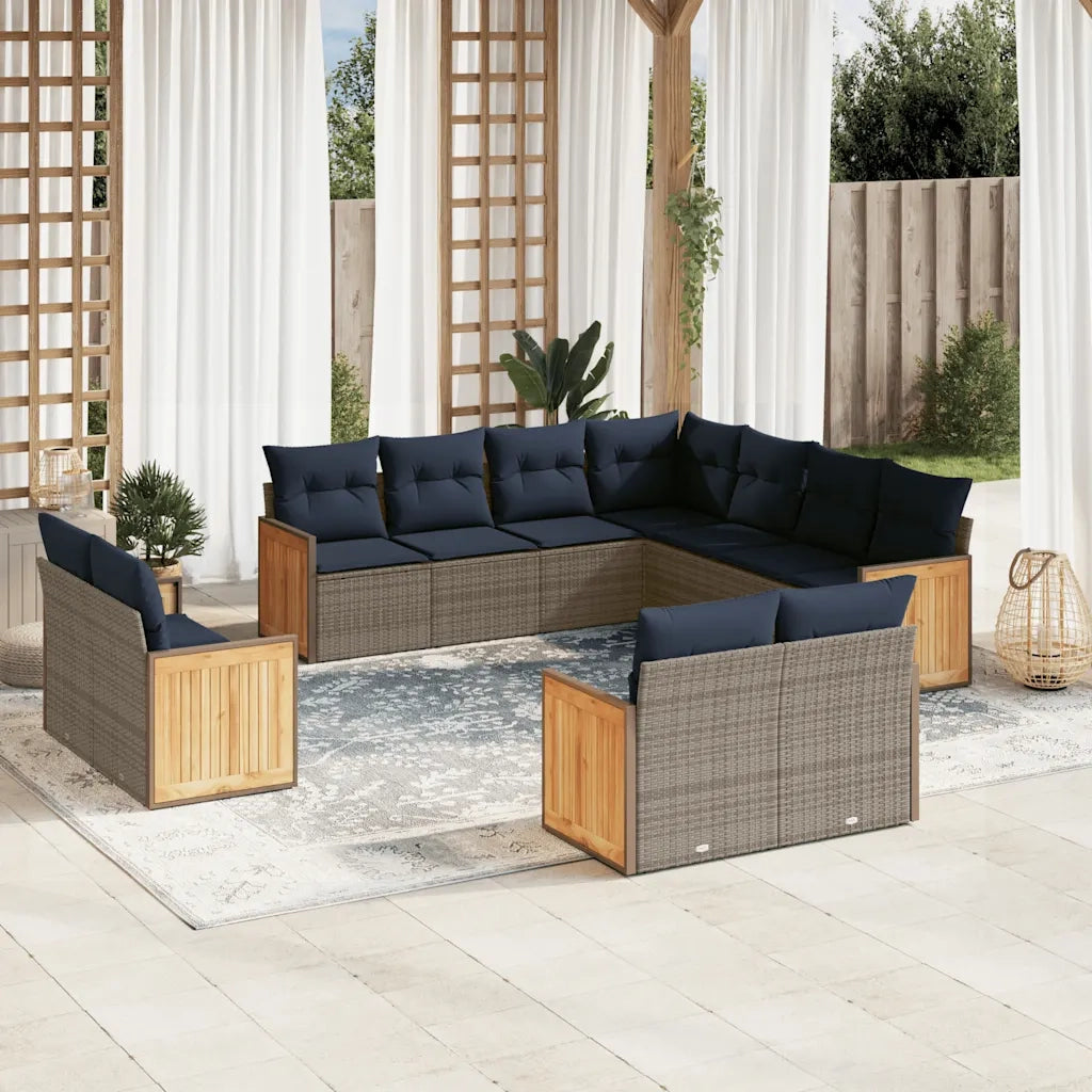 Set Divani da Giardino 11 pz con Cuscini Grigio in Polyrattan 3228182