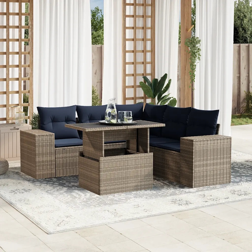 Set Divani da Giardino 6 pz con Cuscini Grigio in Polyrattan 3269161