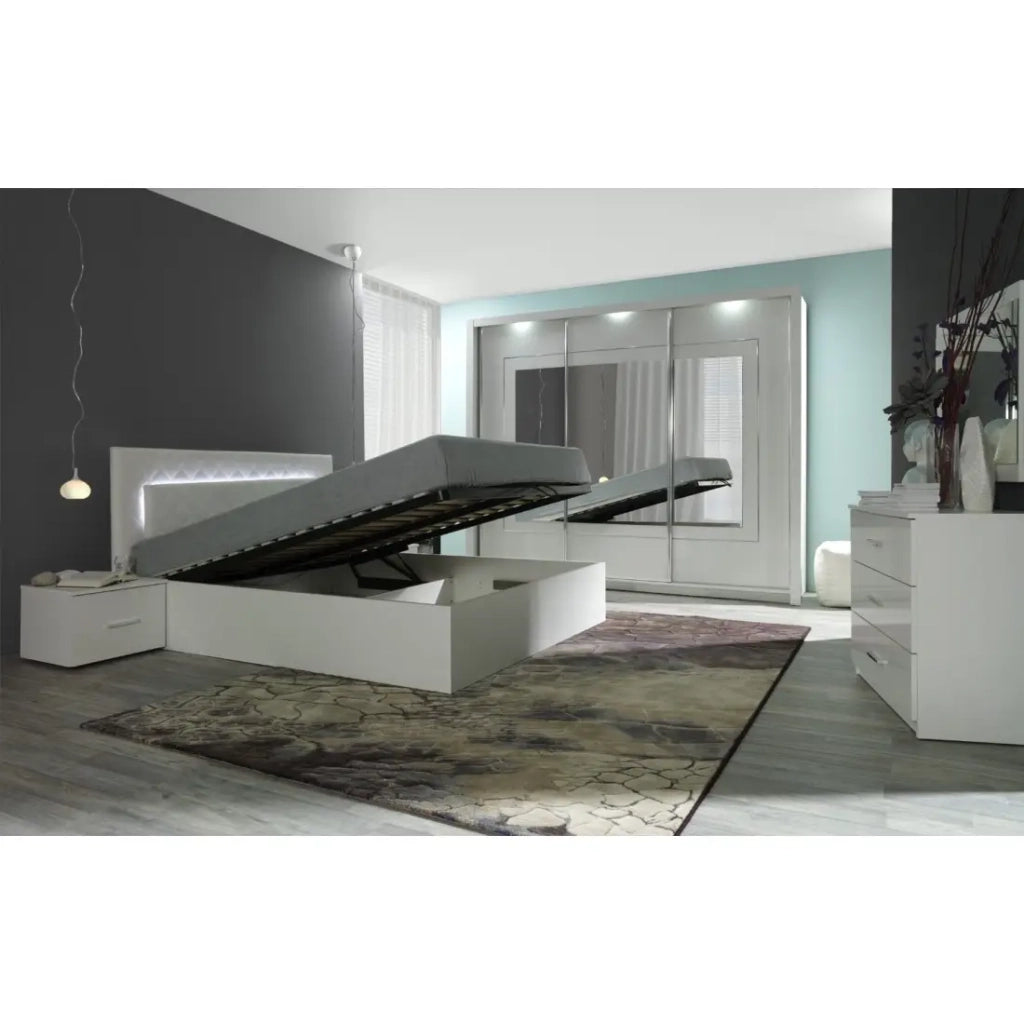 Letto contenitore PANAREA – 2 posti 160x200 cm con doghe e contenitore – Bianco alpino