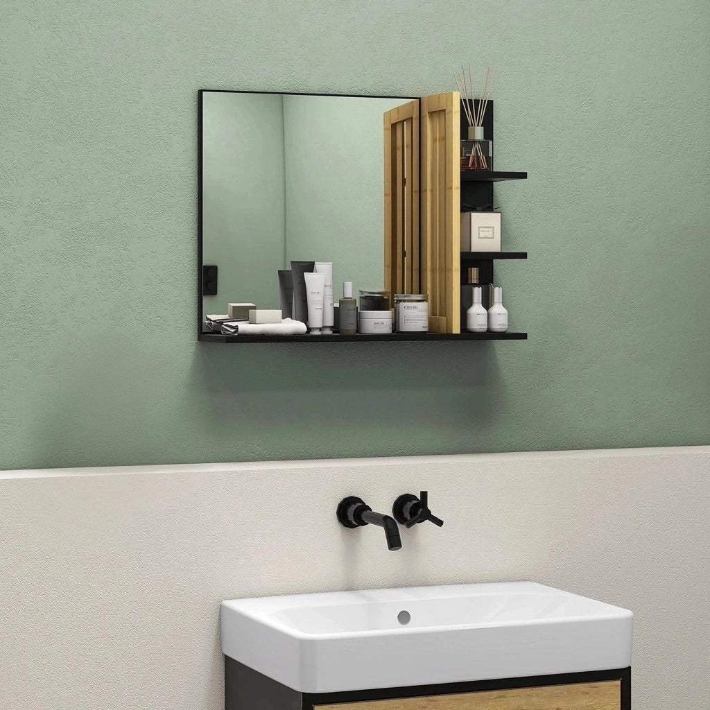 Specchio da bagno con ripiani ¨C Minimal ¨C legno di bamb¨´ 80x30x12