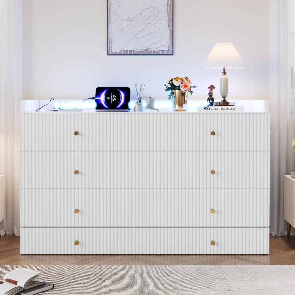 Letto a Scomparsa con Cassetti, LED e Presa USB ¨C MINIMAL ¨C Bianco 140x200