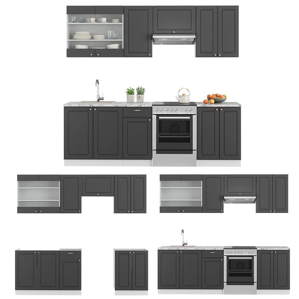 Cucina componibile Fame-Line Antracite-oro/Bianco 240 cm, PL Rovere Vicco