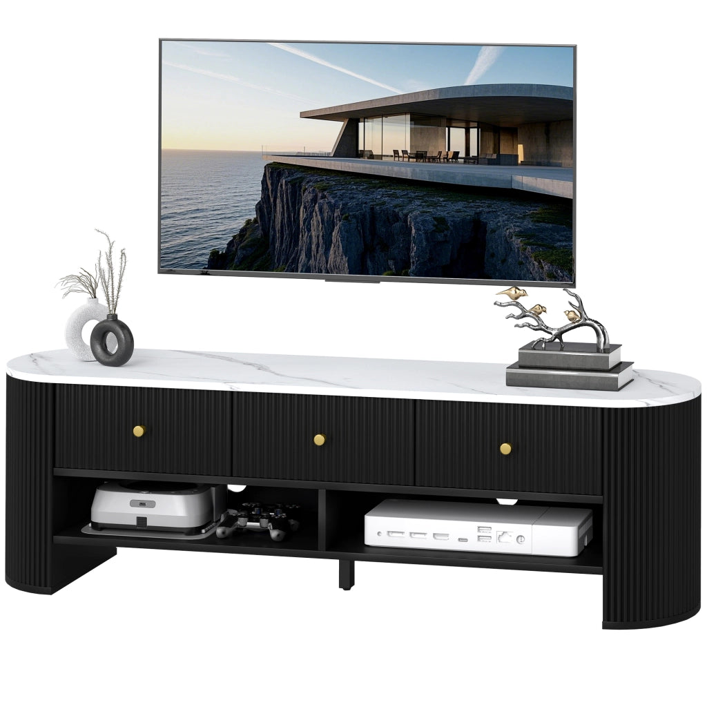 Mobile TV 140 cm ¨C Xylo ¨C Effetto Marmo Nero con 3 Cassetti e 2 Ripiani