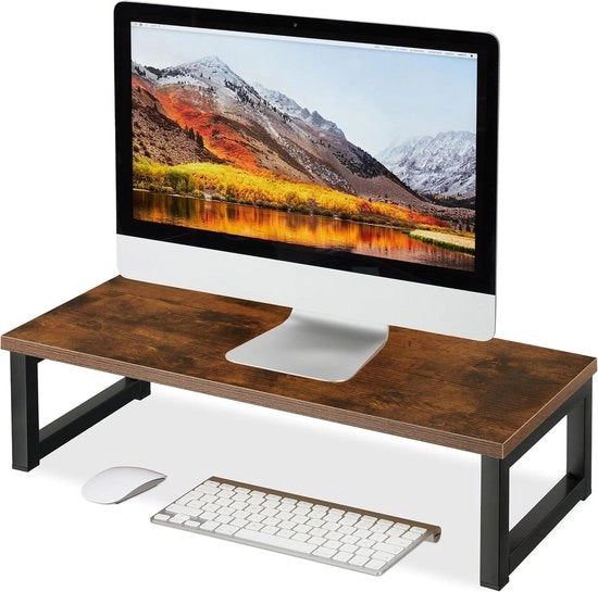 Monitor stand periferico per scrivania - 15 x 55 cm - design industriale - marrone/nero