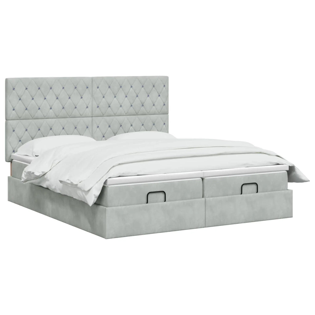 Letto Ottomano con Materasso e LED Grigio Chiaro 200 x 200 cm 3458484