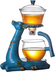 Set di servizio da tè in vetro con riscaldamento e coperchio rotante – Teiera semi-automatica di lusso