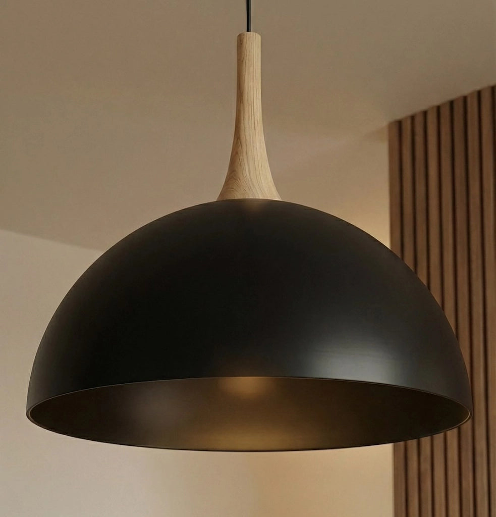 Lampada a sospensione NAUTICA nera, legno GX53 Emibig