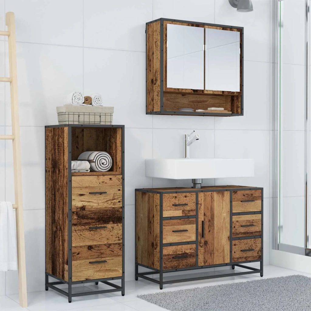 Set di mobili per il Bagno | Armadio da bagno con cassetto 3 pz Legno vecchio