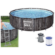 Bestway 5614Z Steel Pro Max Piscina Fuori Terra Rotonda 427x107 cm 13030 L Struttura in Acciaio Sistema FrameLink colore Effetto Legno Scuro