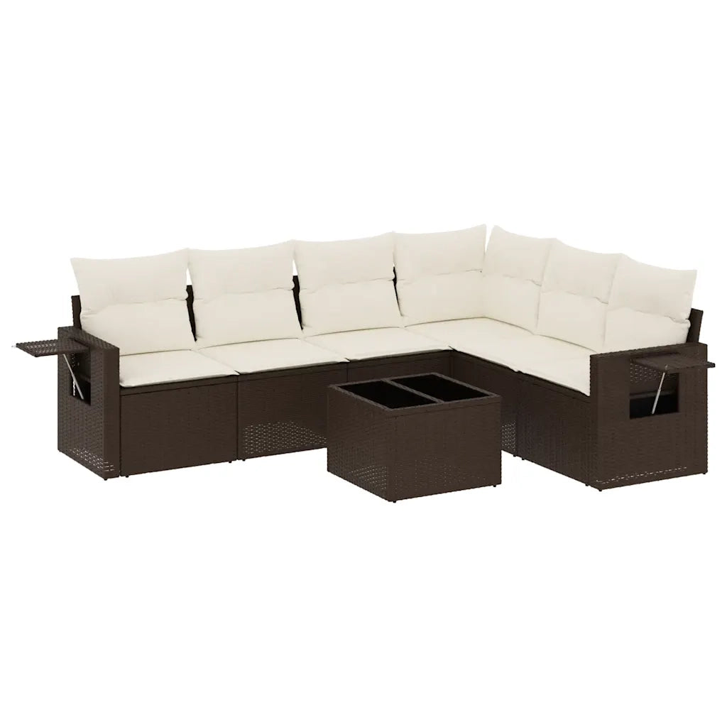 Set Divani da Giardino 7 pz con Cuscini Marrone in Polyrattan 3252560