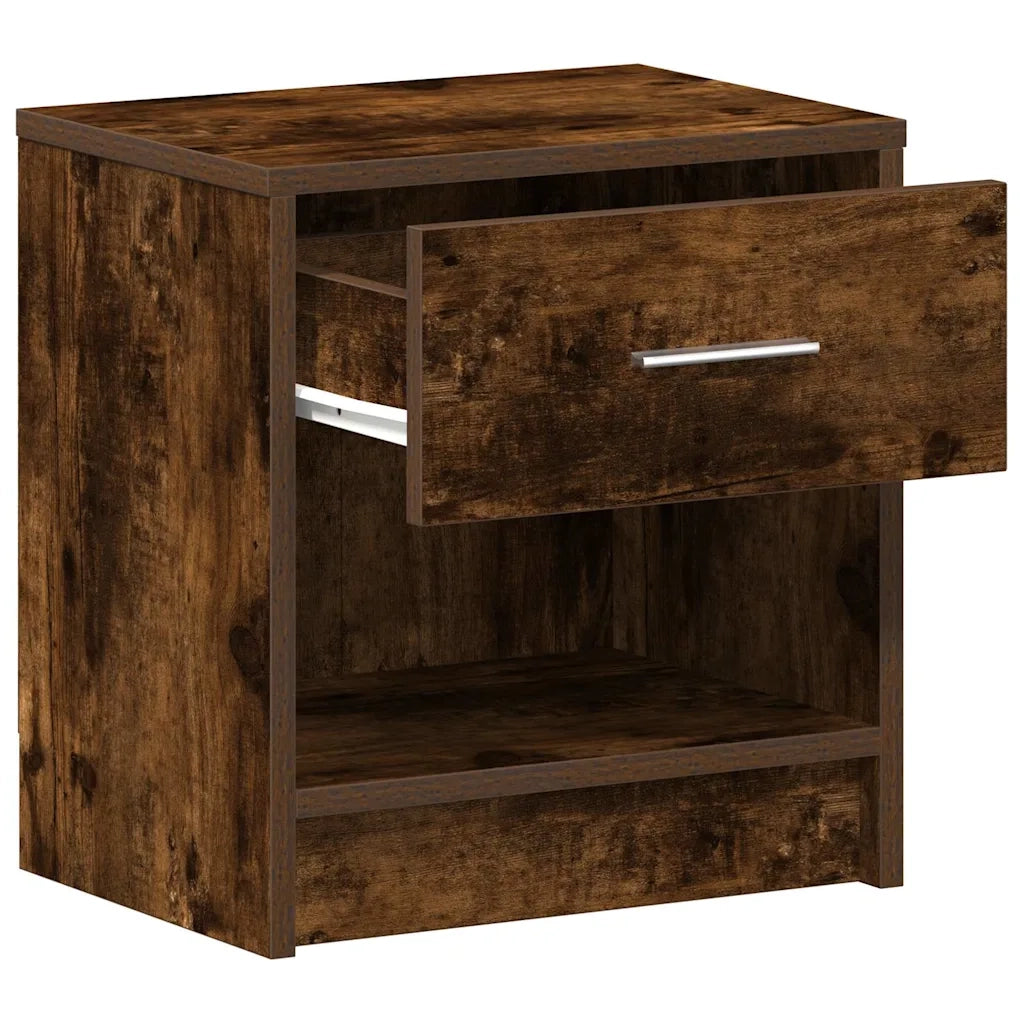 Comodino con cassetto-Tavolino da notte Rovere Fumo 39x28x41 cm