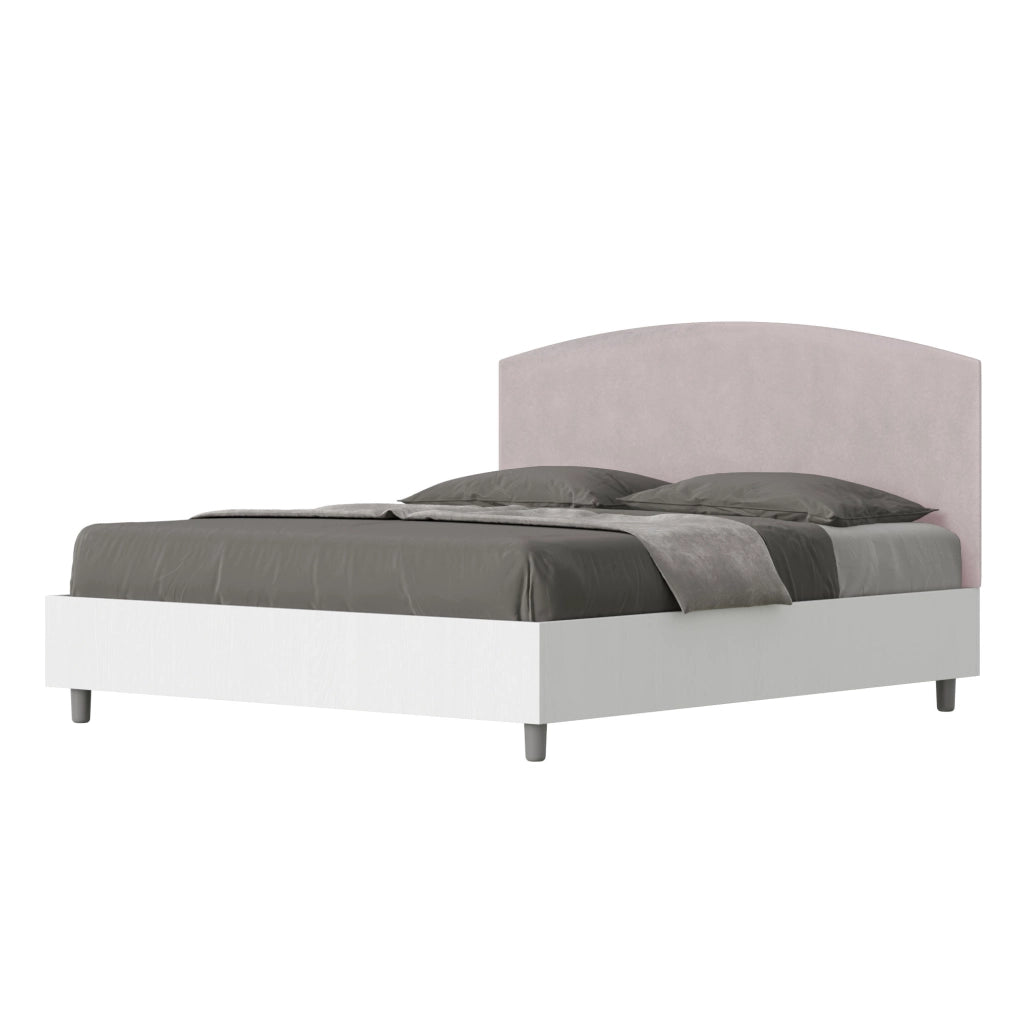 BS COM Letto matrimoniale senza rete 160x190 bianco frassino testata microfibra glicine