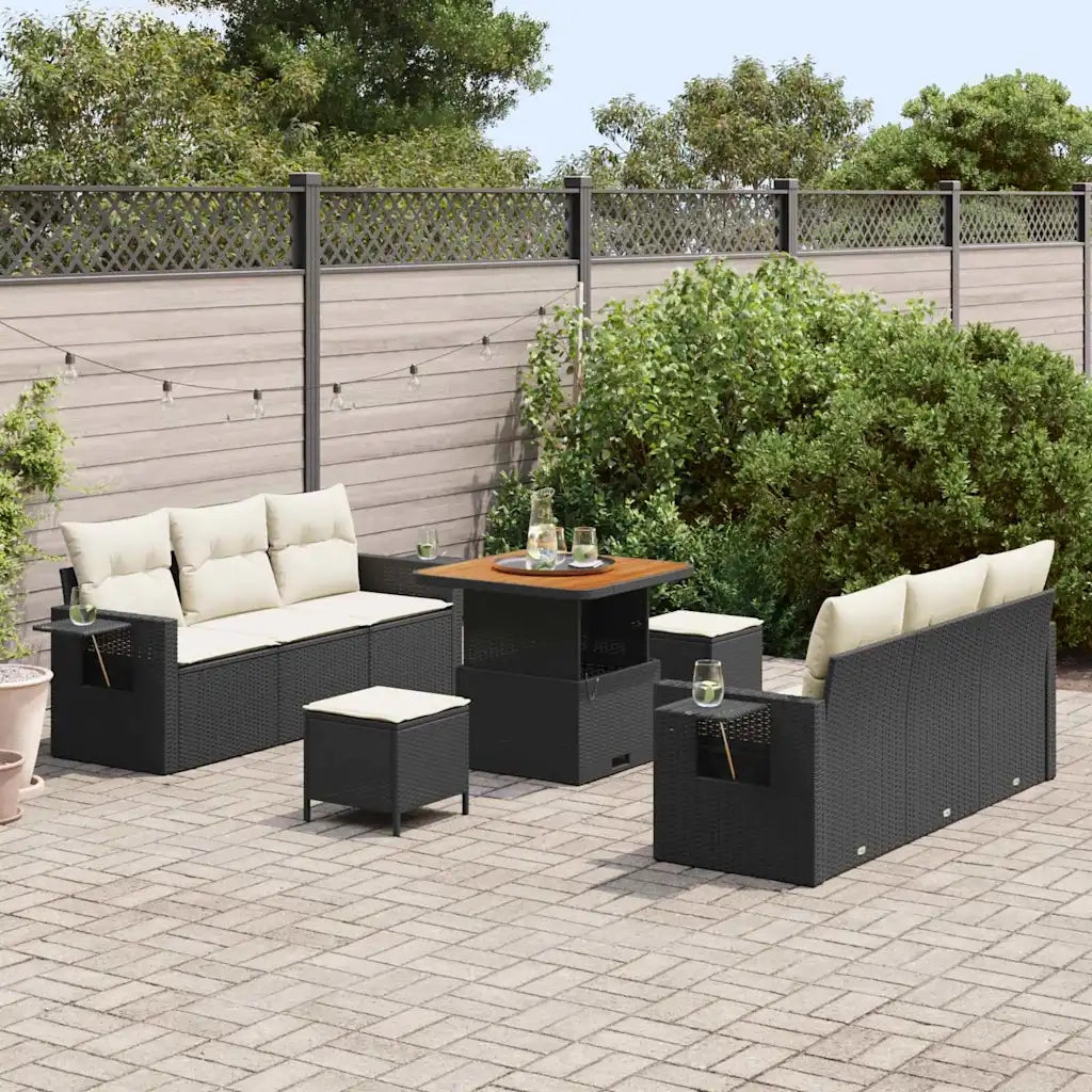 Set Divano da Giardino con cuscino 9 pcs Nero e crema 3363645