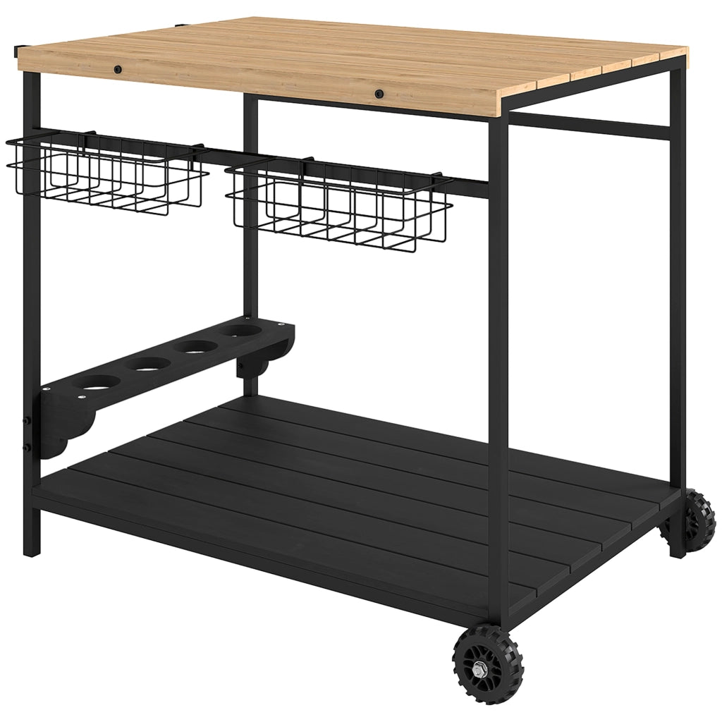 Carrello da giardino con 2 ripiani e 2 cestelli ¨C zephmum ¨C legno e metallo