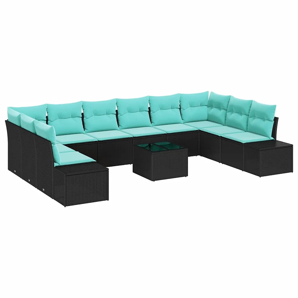Set Divano da Giardino 10 pz 9-Numero di posti Nero e Turchese 3355925