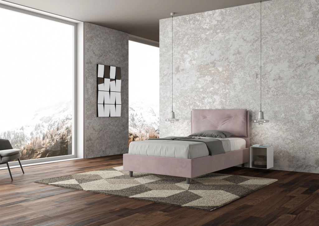 BS COM Letto una piazza e mezza contenitore imbottito 110x200 microfibra glicine