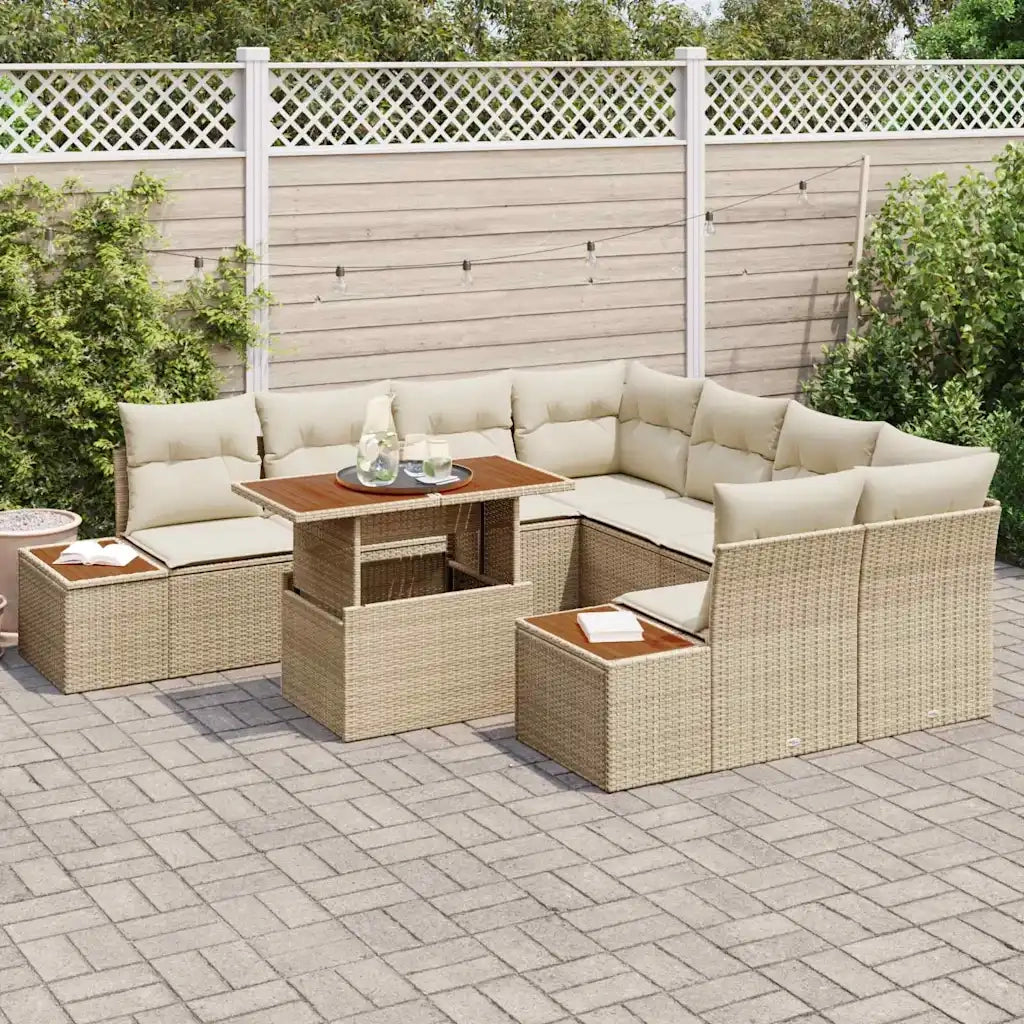 Set da Pranzo per Giardino con cuscino 9 pcs Beige e Crema