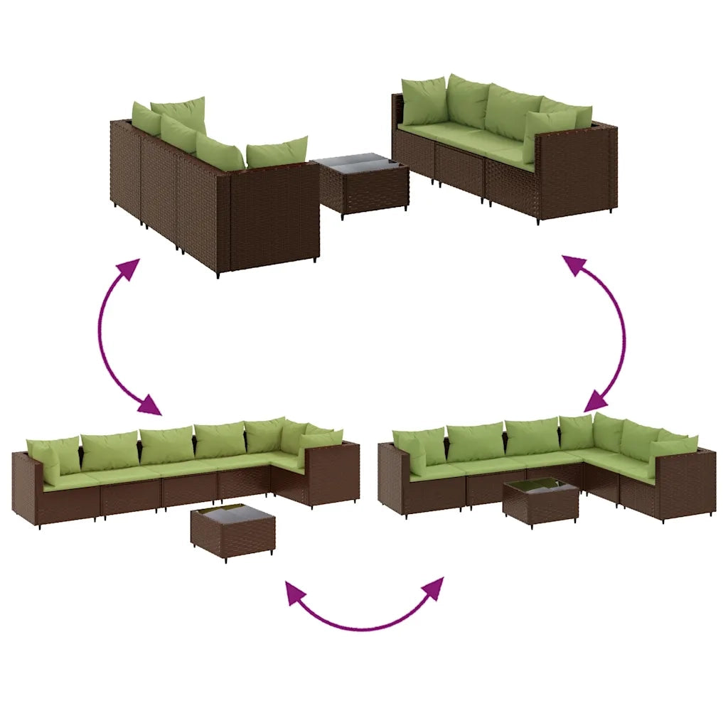 Set Divani da Giardino 7 pz con Cuscini in Polyrattan Marrone 3308222