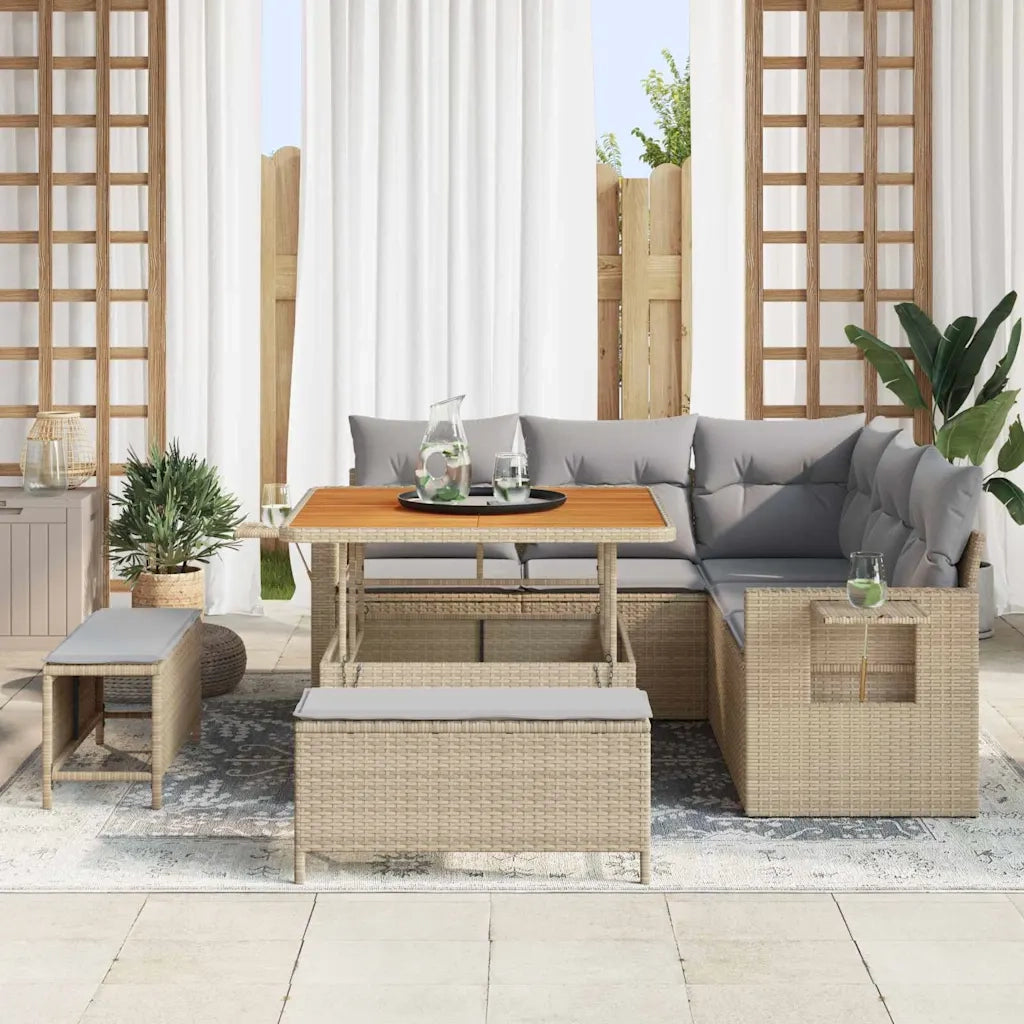 Set Divano da Giardino 9 pcs Beige e Grigio Chiaro polyrattan 3363687