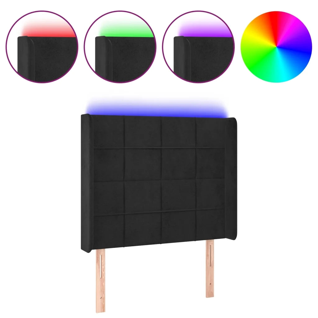 Testiera a LED Nera 103x16x118/128 cm in Velluto 3124092