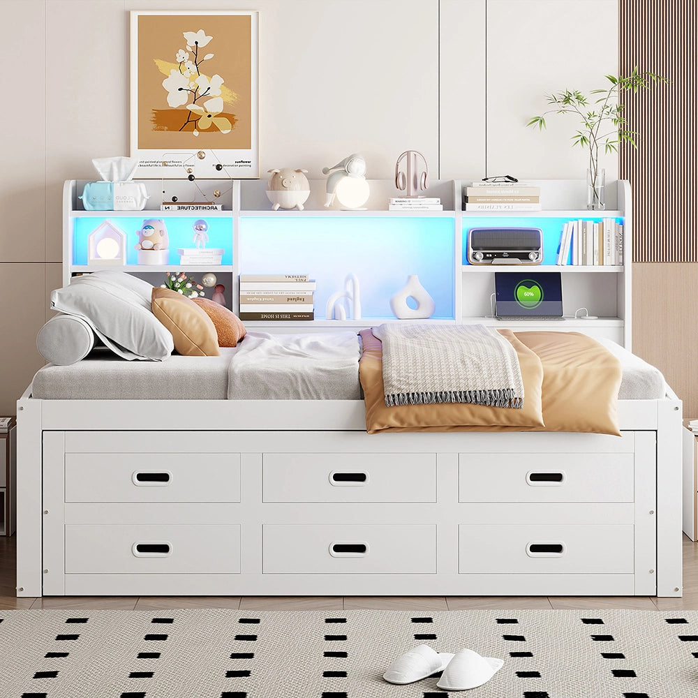 Daybed - Xylo - 90x200 cm LED USB 3 cassetti bianco