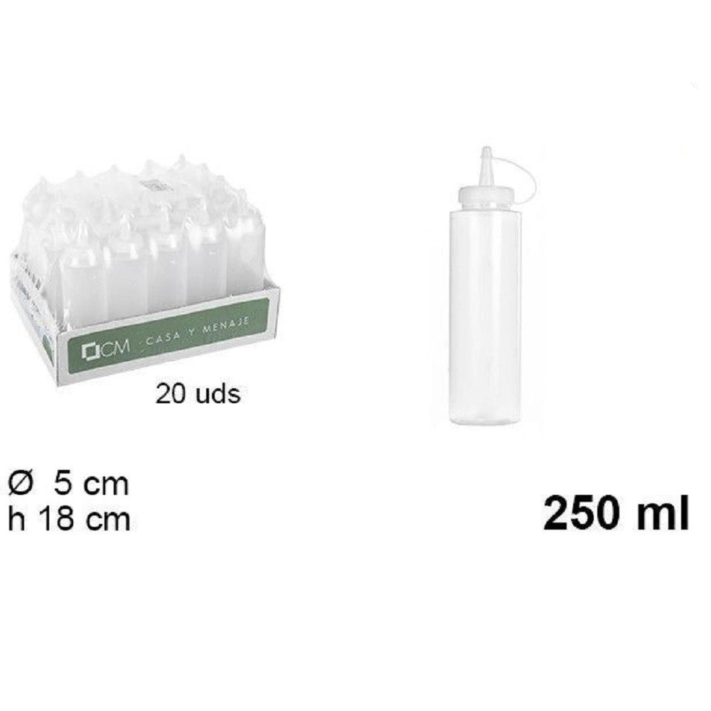 Trade Shop - Set 20pz Bottiglie Dosatore Plastica Beccuccio Per Salse Condimenti 250ml 102771 -