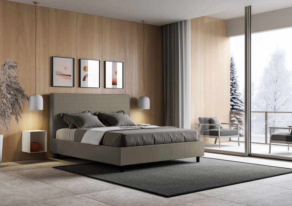 BS COM Letto matrimoniale francese con rete imbottito 140x200 similpelle cappuccino
