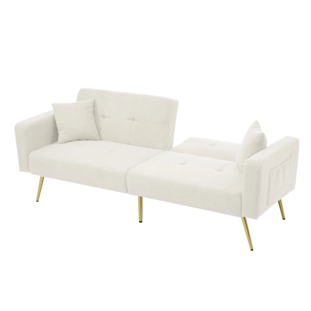 Divano letto con angolo regolabile - Zephmum - Gambe dorate, cuscini e tasche laterali