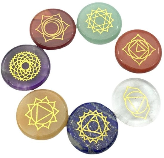 Set di Pietre Chakra - 7 Pezzi di Pietre Naturali per la Guarigione - Cristalli di Energie - Edelstelle per Decorazione di Casa - Ufficio - Camera da Letto - Pietre con Proprietà Terapeutiche