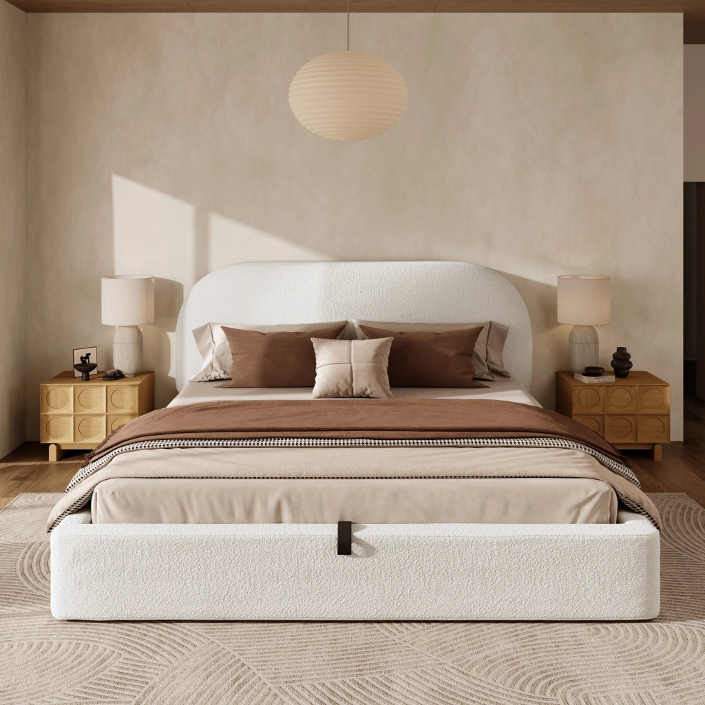 LETTO Contenitore idraulico 180x200 cm Bouclé Beige