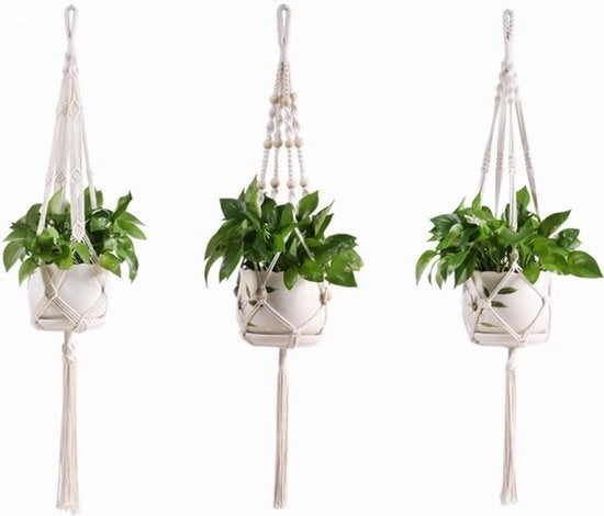 Tre pezzi di appendi piante a macramè, appendi piante per soffitti, corda di cotone, appendi oggetti, appendi piante per soffitti, decorazione per parete, balcone, giardino, casa, decorazione, ufficio verde