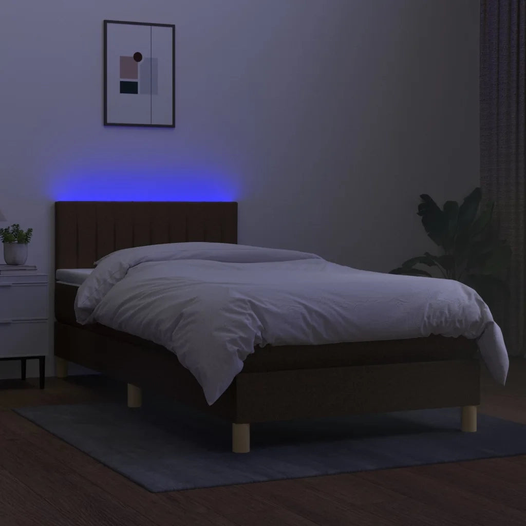 Letto a Molle Materasso e LED-Struttura Letto con Materasso Marrone Scuro 90x200cm in Tessuto 167540