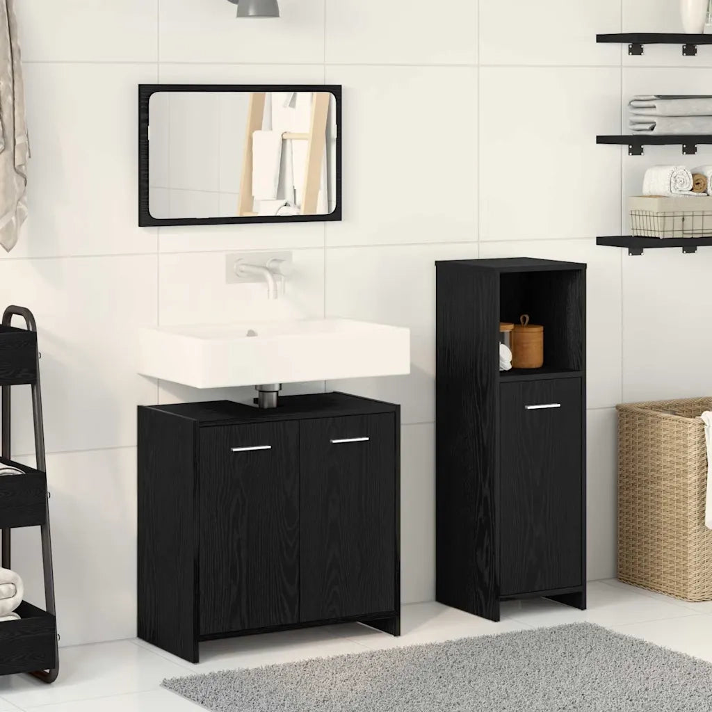 Set di mobili per il bagno 3 pcs Rovere Nero Legno multistrato 3332510