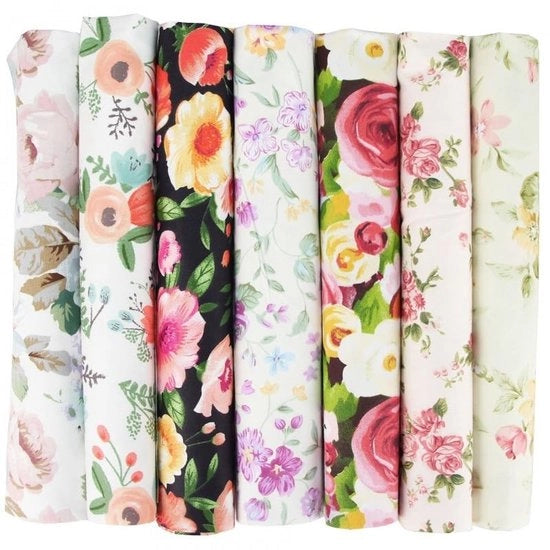 Set di tessuti patchwork da 7 pezzi - Tela di cotone 50 x 50 cm - Ricamo a mano - Quilting - Scrapbooking - Tessuti respiranti e morbidi